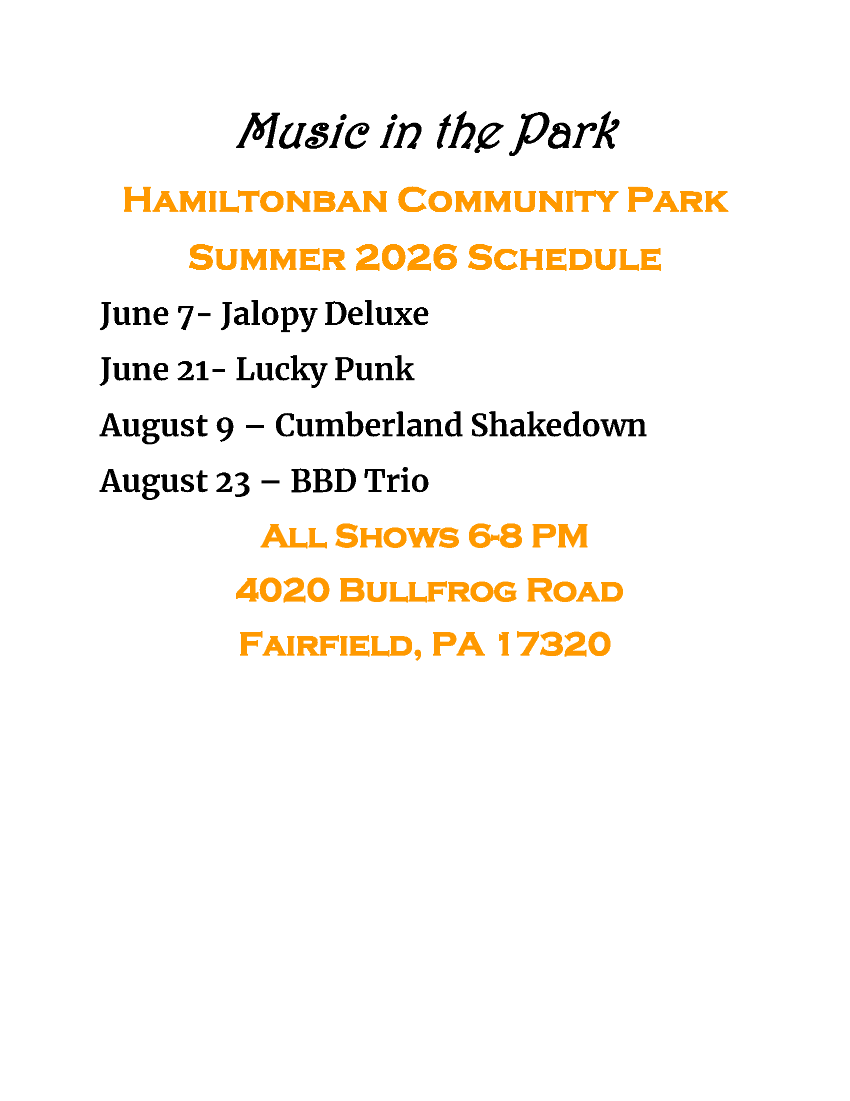 Music in the Park Flyer